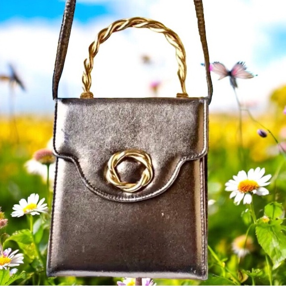 Vintage Vegan Framed Handbag Faux Leather Metal Handle AS IS - Picture 2 of 12